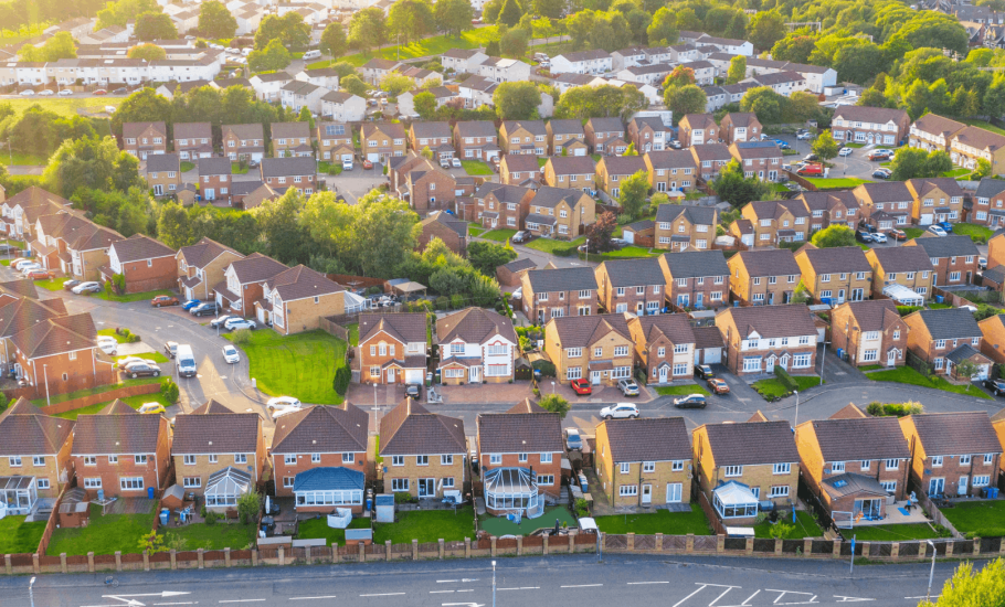 Aerial view of a housing development