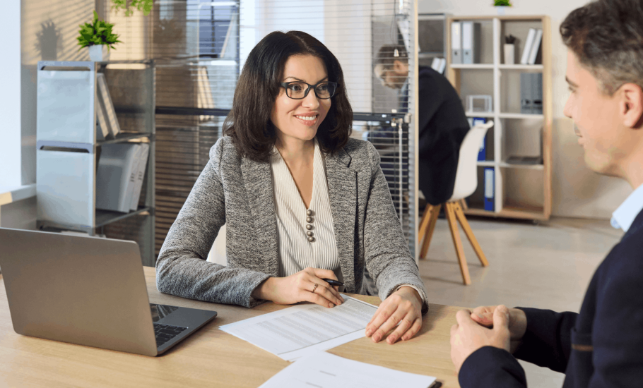 Man talking to a bank loan officer